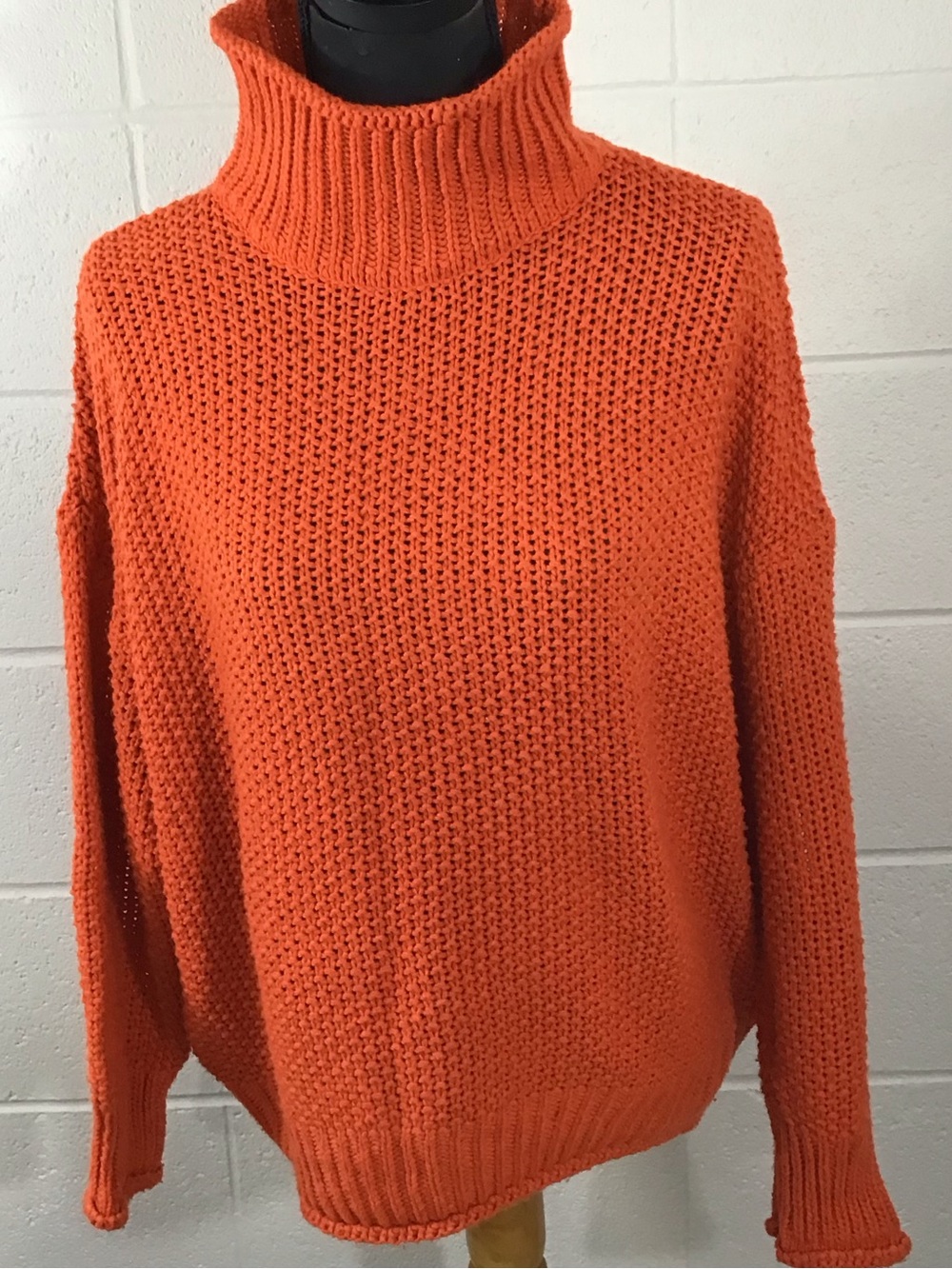 Dressystar Women’s Pumpkin Orange Chunky Knit Cotton Turtleneck Sweater Large